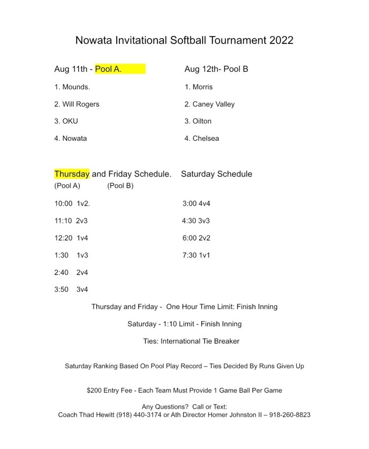 softball tourney schedule 